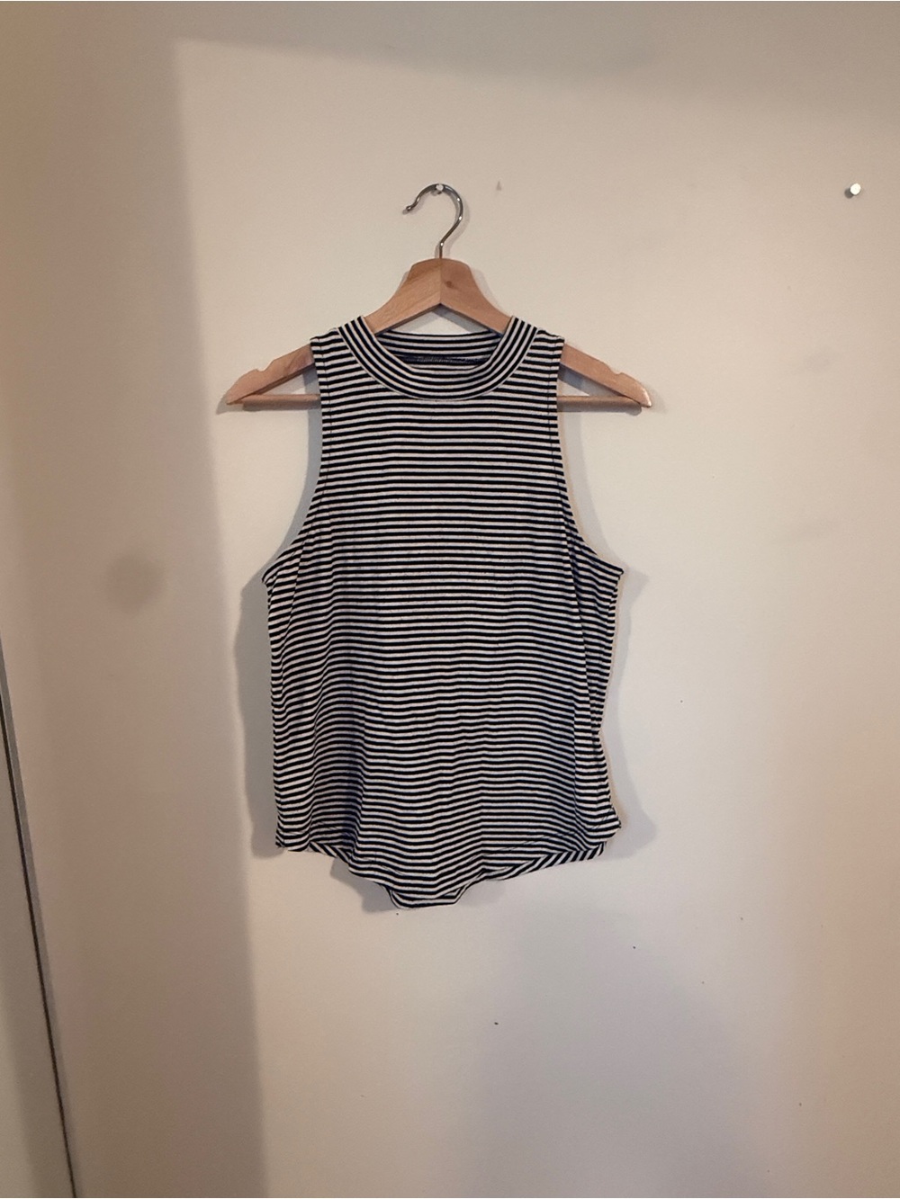Madewell Black & White Striped Mock Neck Tank Top